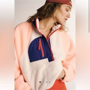 Free People Colorblock Fleece Sweatshirt - Peach, White, and Blue